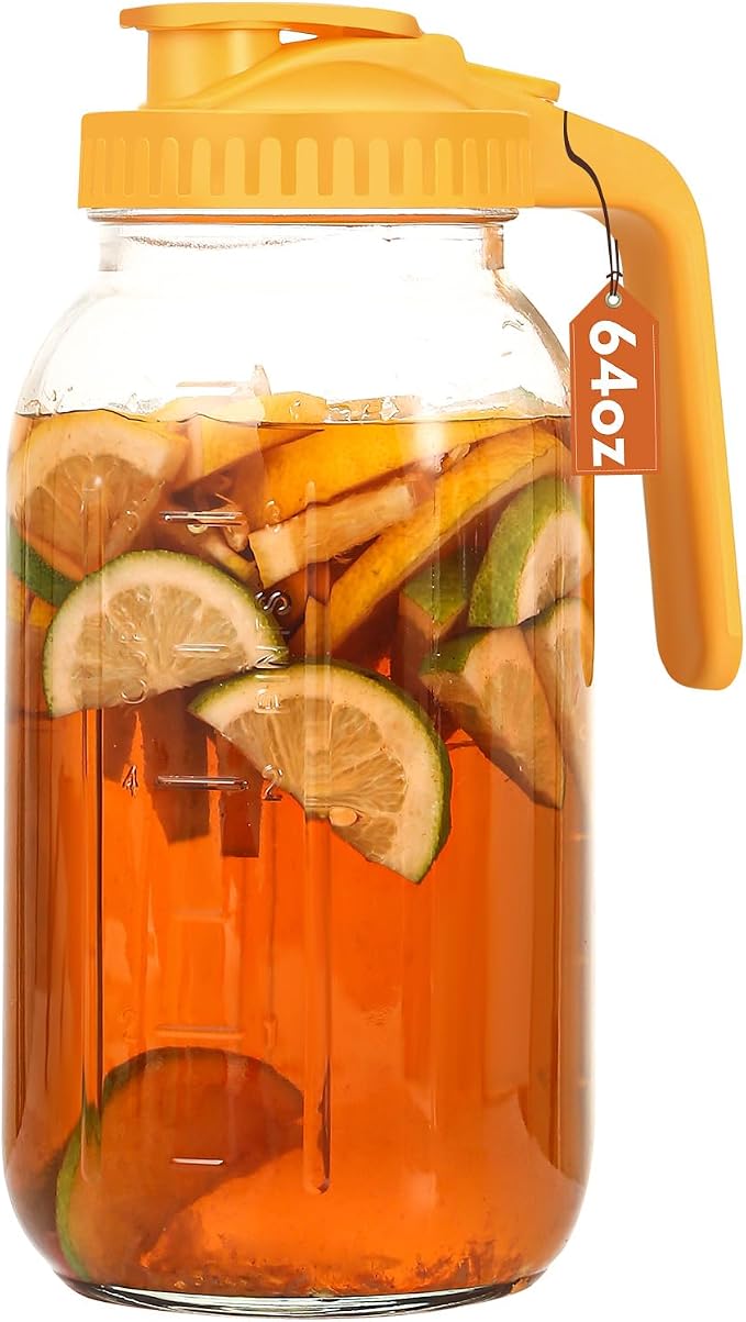 Mihlapi Glass Pitcher with Lid, 64 OZ Mason Jar Pitcher Double Leak Proof by Mihlapi