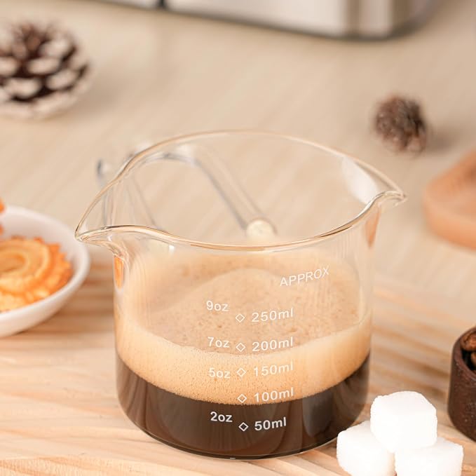 BCnmviku 250ML/8.5OZ Espresso Glass Measuring Cup Triple Pitcher Milk Cup - Image 8