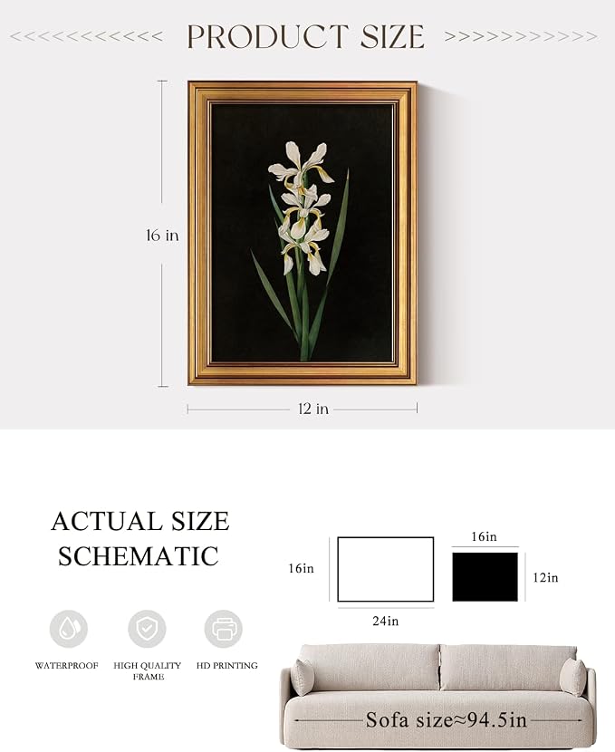 ARPEOTCY Vintage Botanical Wall Art Framed, Antique Iris Floral Illustration - Image 5