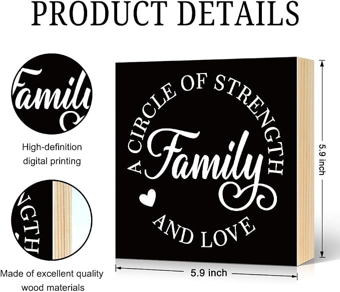 A Circle of Strength And Love Wooden Box Sign Rustic Wood Block Plaque Box Sign - Image 2