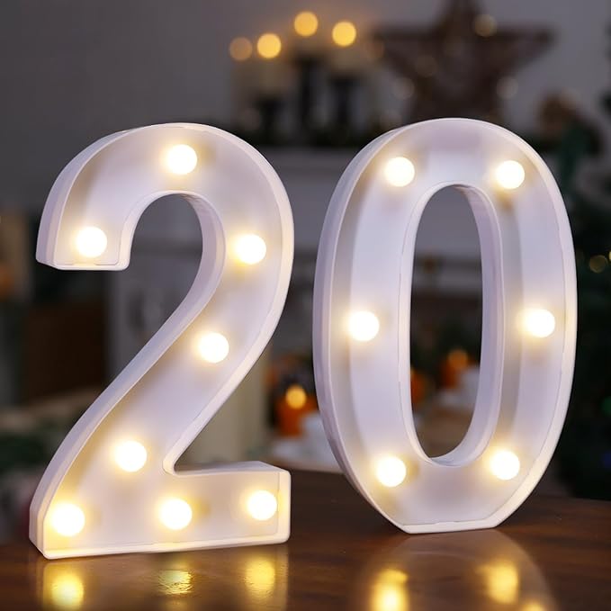 20th Birthday Decoration Light Up Letters, Battery Powered LED Numbers Marquee by TEHIBIEN