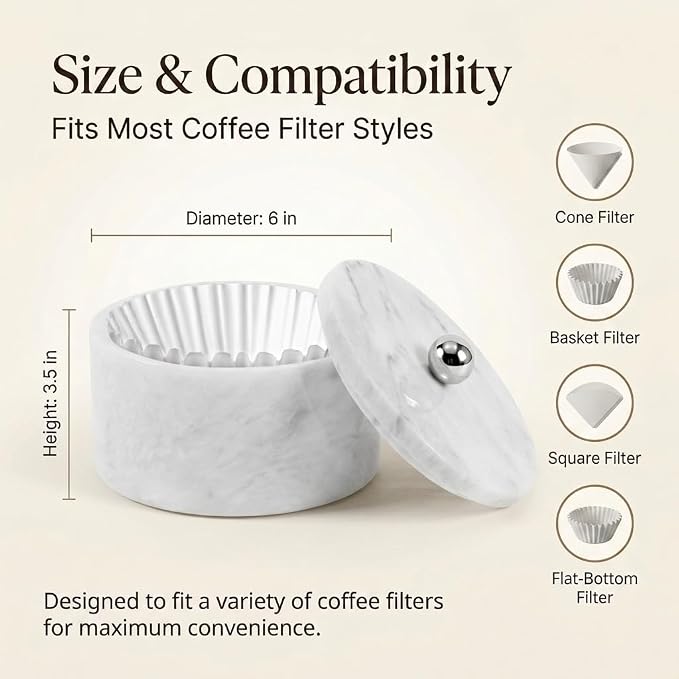 Marble Coffee Filter Holder – 6 inch Handmade White Coffee Filter Holder - Image 6