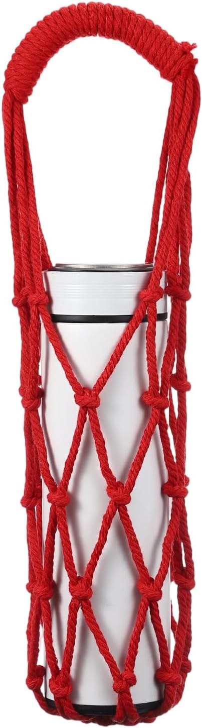 Crochet Water Bottle Carrier Bag, Handwoven Cotton Rope Cup Holder by YELARXI
