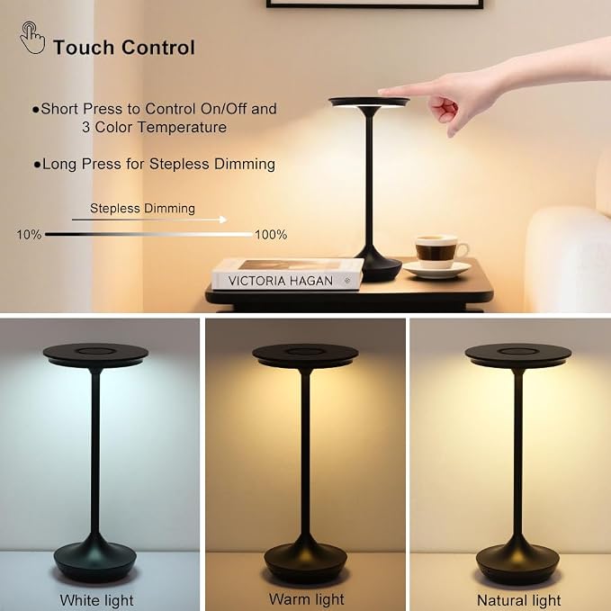 LED Cordless Table Lamp Rechargeable, Portable 6000mAh Battery Outdoor Bedside - Image 8