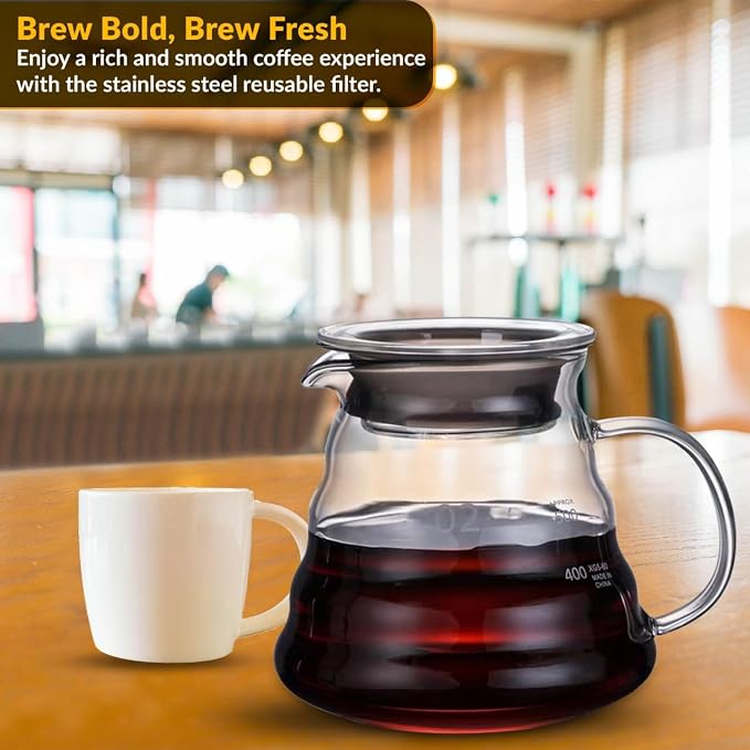 CASA BRAVA Glass Pour Over Coffee Maker Set – 28oz Heat-Resistant Carafe - Image 3