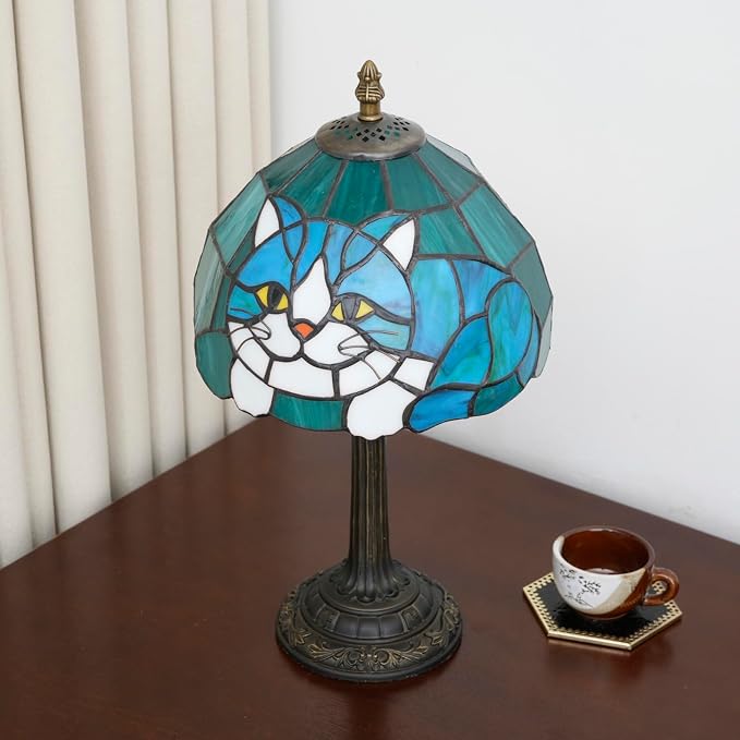 Tiffany Lamp Stained Glass Table Lamp 8X8X14 Inches Cat Style Living Room - Image 6