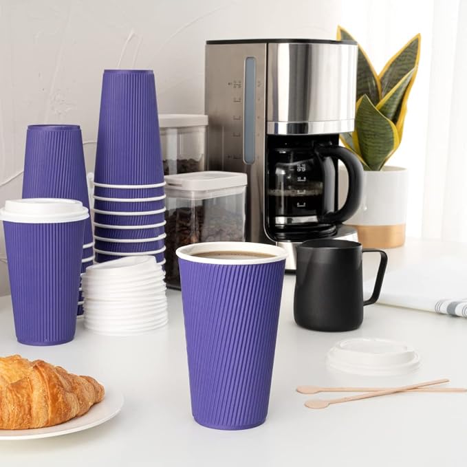 Restaurantware Ripple Wall Coffee Cups 25 Count 16 Ounce Insulated Royal Purple - Image 3
