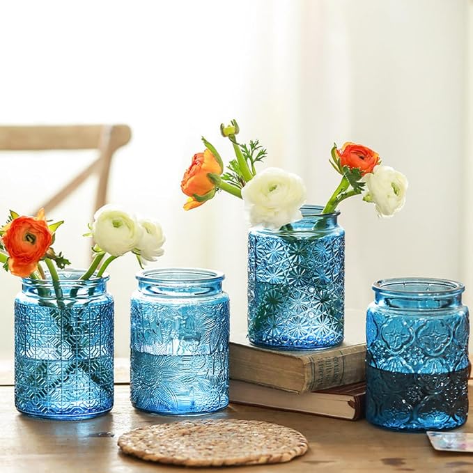 Set of 2 Vintage Blue Glass Storage Jars, 23.7 oz Mason Jars - Image 5