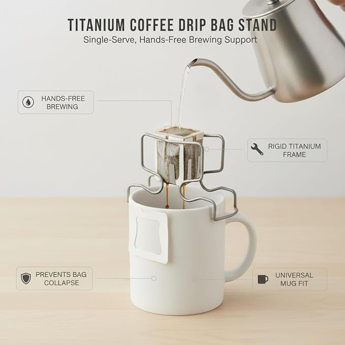 Titanium Drip Coffee Bag Holder, Rigid Stand - Image 4