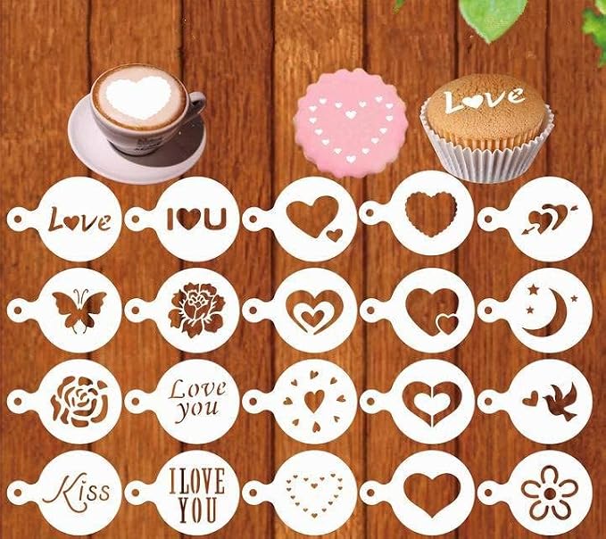 36 Coffee Stencils+2 Mesh Powder Shakers, Cake Baking Templates Coffee Art - Image 7