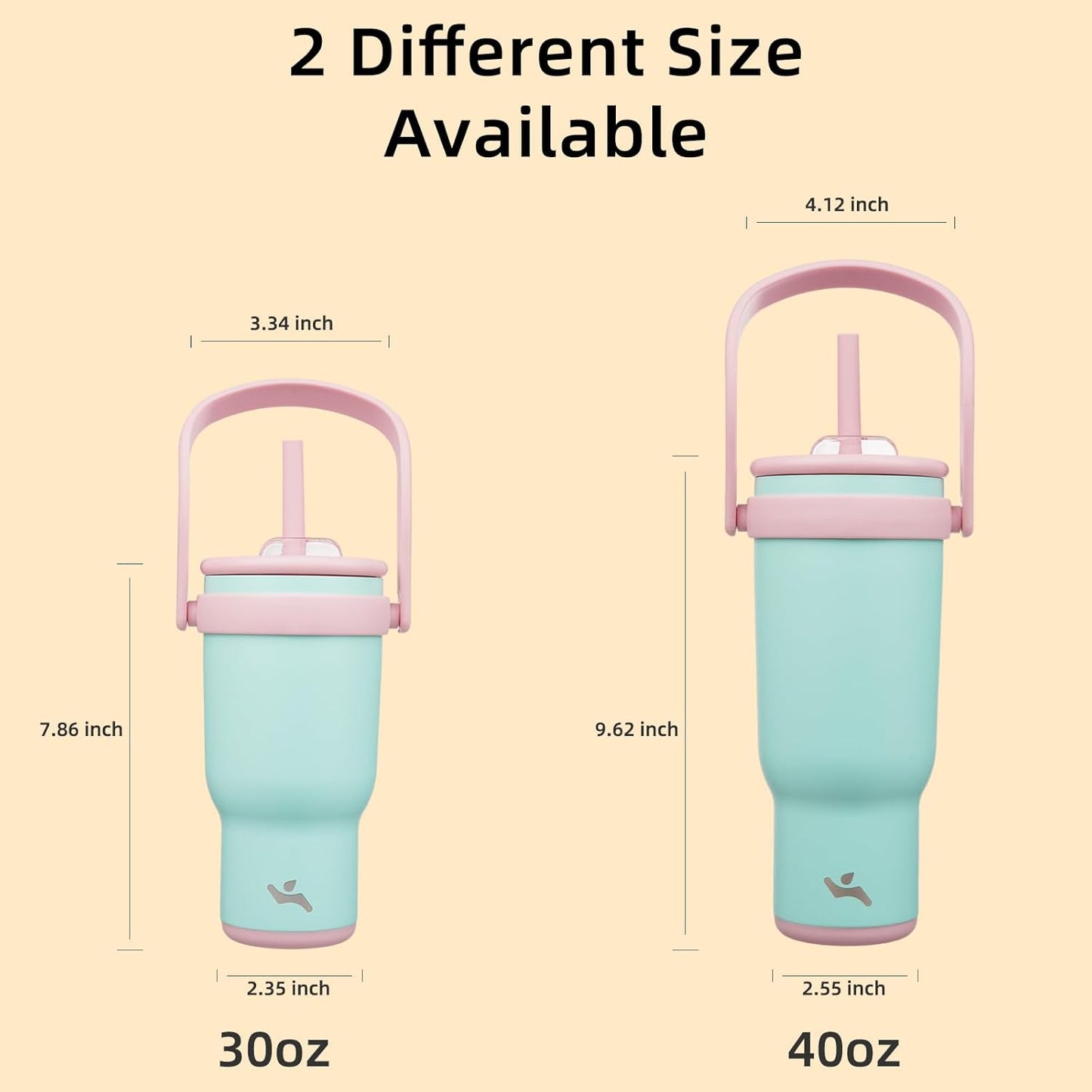 30 oz Tumbler with Side Handle, Insulated Water Bottle with Straw and 2 in 1 Lid, Stainless Steel Cup Travel Coffee Mug for Sports Office Gym,Guava