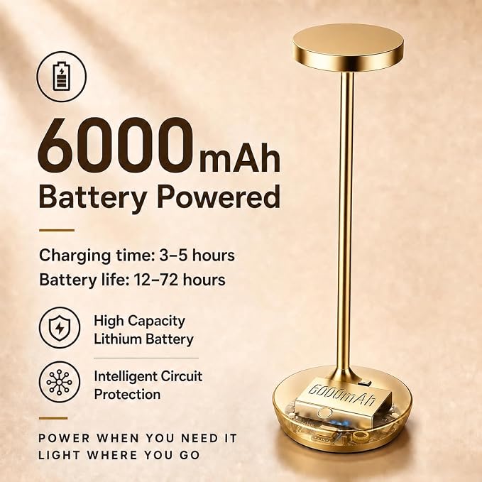 YHT 72Hrs Cordless Table Lamps, Rechargeable 6000mAh LEDOutdoor LED Battery - Image 4