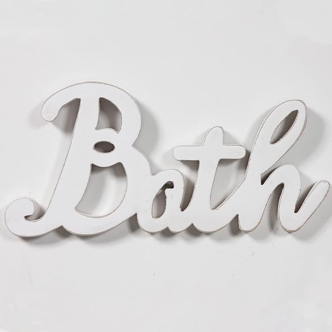 Rustic Bath Signs for Bathroom 14 inches, Hanging Distressed White Bathroom - Image 7