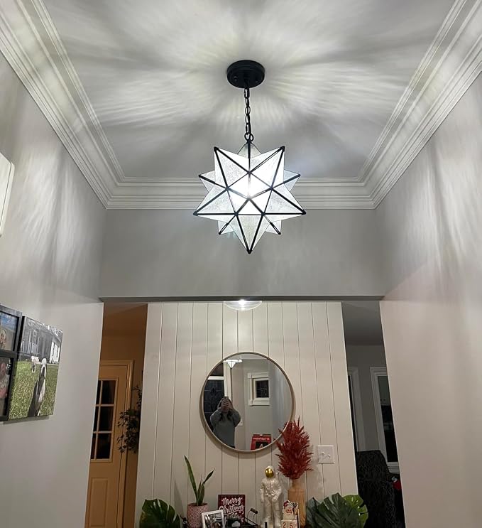 Modern Moravian Star Pendant Light Seeded Large Glass Hanging Lights - Image 7