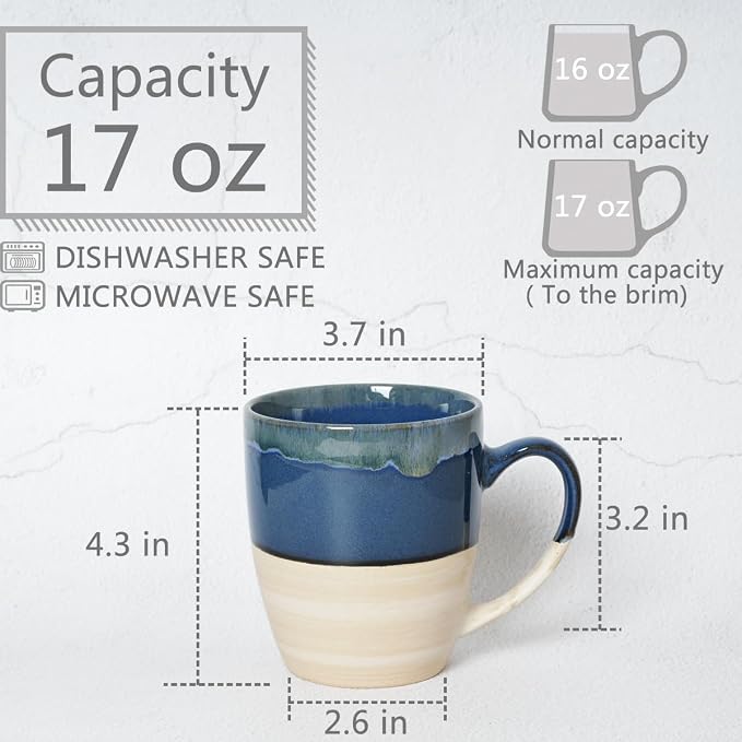 Bosmarlin Ceramic Coffee Mug Set of 4, 17 Oz, 5 Colors to Choose, Tea Cups - Image 2