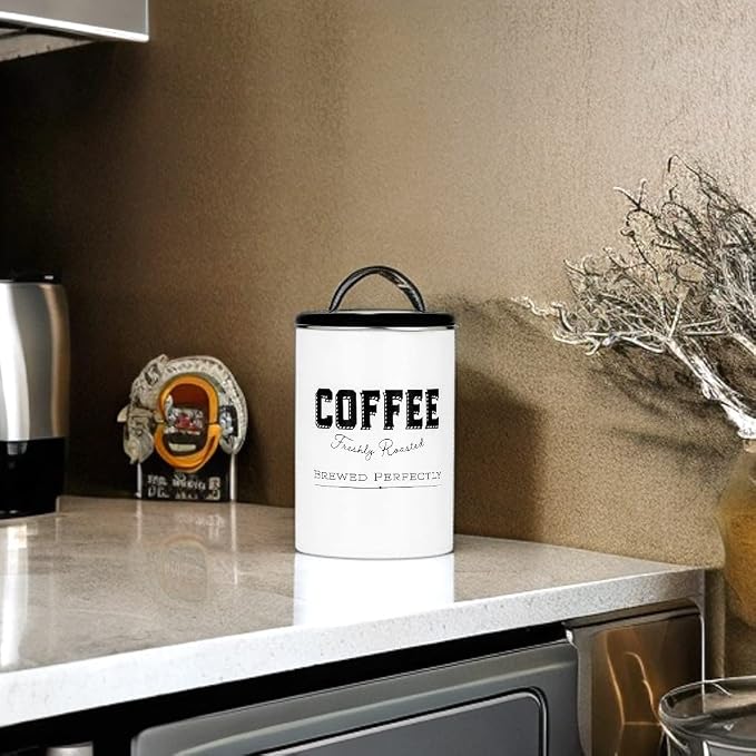 Amici Home Cottage Metal Coffee Canister - 42 oz Modern Black & White Tin - Image 5