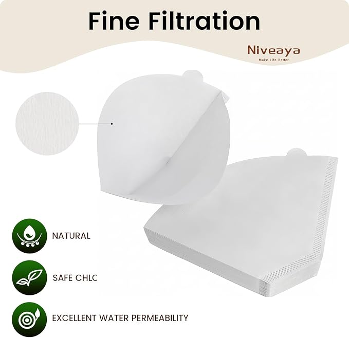 Niveaya Coffee Filters 200 Count, Natural Paper Coffee Filter 8-12 Cup - Image 5