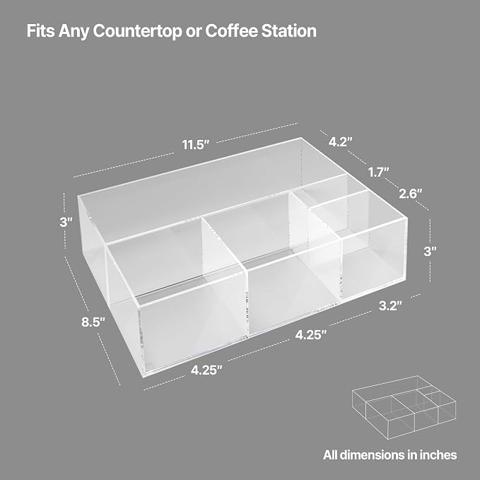 Acrylic Coffee Bar Station, Countertop Snack Tea Organizer & Condiment Tray | - Image 5