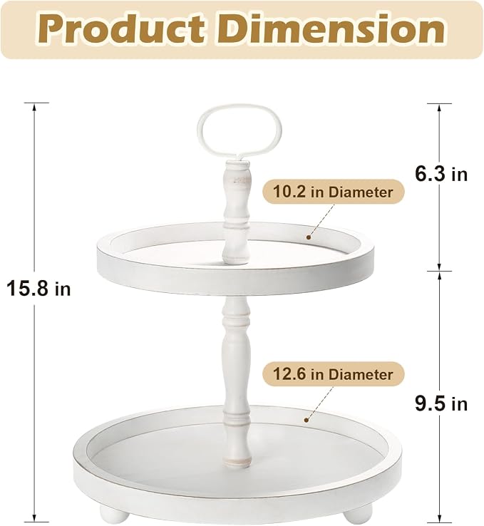 Wooden Two Tiered Tray Stand, Farmhouse Round 2 Tier Decorative Tray - Image 7