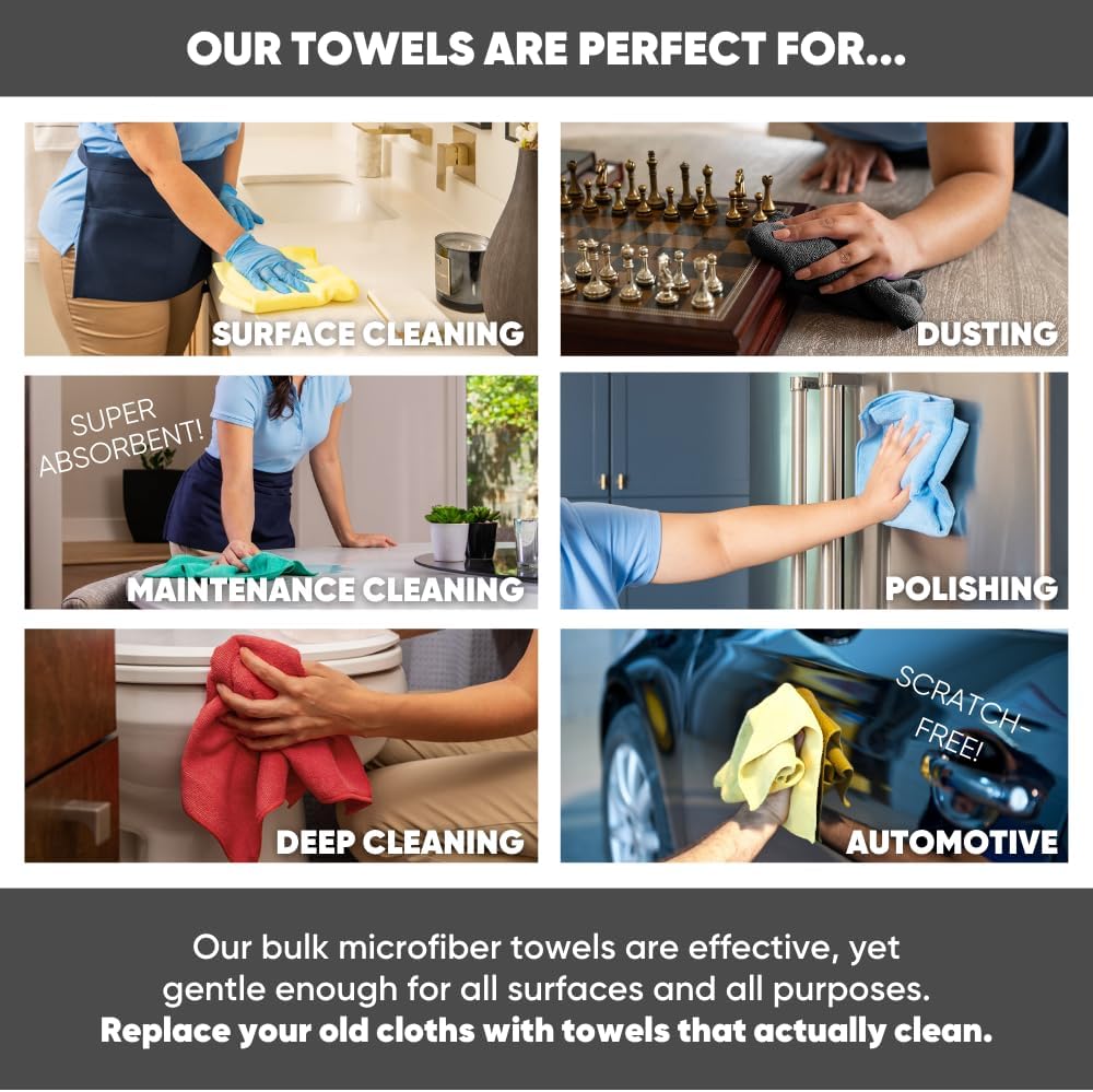 12" x 12" Microfiber Cleaning Cloths (50 Pack) - Reusable Towels, Wash Rags, Dust Cloth, All-Purpose: Kitchen, Dish, Cars, Shop, Glass (Yellow)