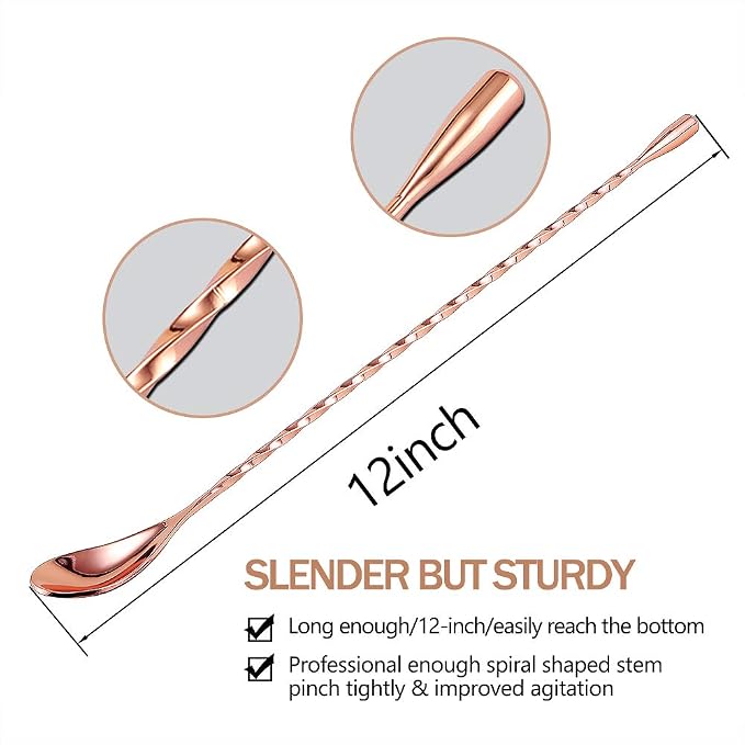 12 Inches Mixing Spoon Stainless Steel, 2 Pack Spiral Pattern Bar Spoon - Image 2