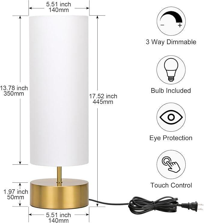 3-Way Dimmable Table Lamp, Touch Control Nightstand Lamp - Image 2