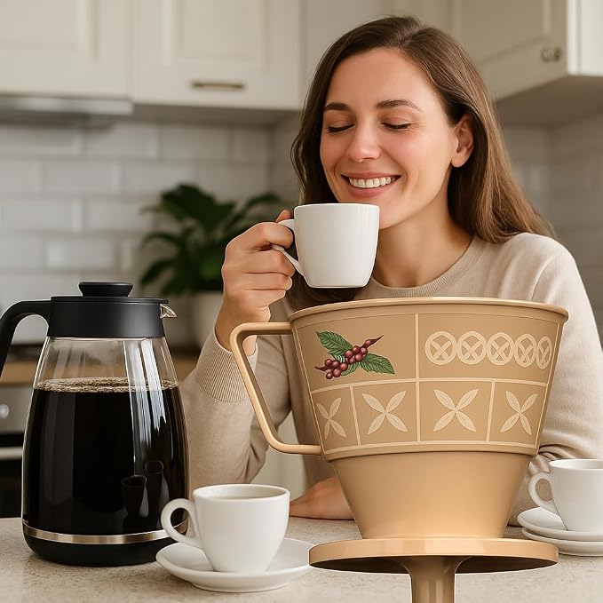 Coffee Filter Holder Beige | Reusable Pour Over Dripper | BPA Free Countertop - Image 4