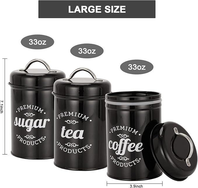 3 Piece Food Jars Canisters Sets, Airtight Coffee Container, Tea Organizer - Image 2