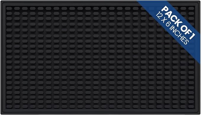 Oblong Black Bar Mat 12" x 6" – Non-Slip Rubber Bar Service & Glass Drying Mat by Unknown