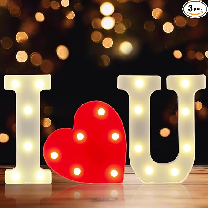 I Love U LED Light Up Letters, Warm White LED Marquee Letters, Battery Powered by Weareyourgoodpartners