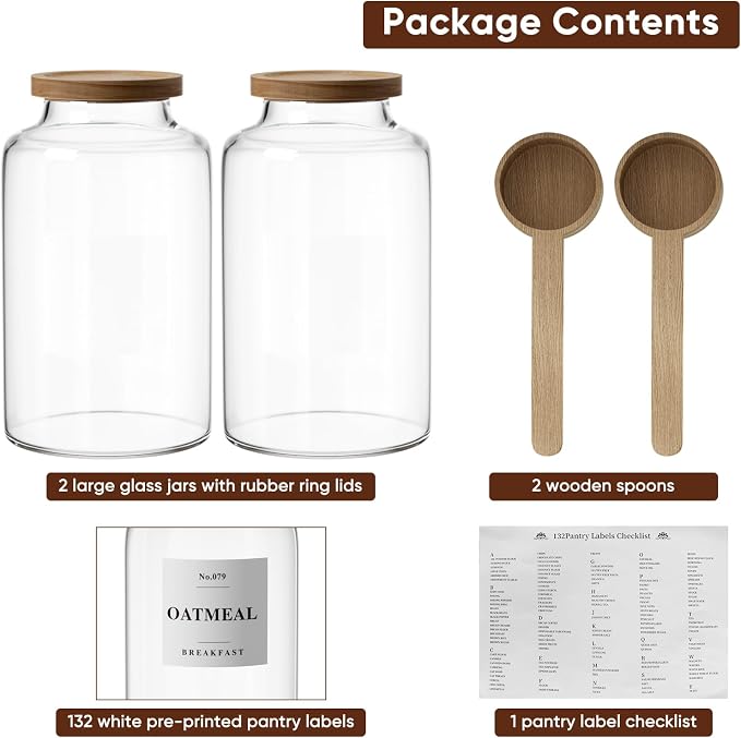 2 PCS Flour Sugar Storage Containers Glass, Large Glass Food Storage Jars - Image 3