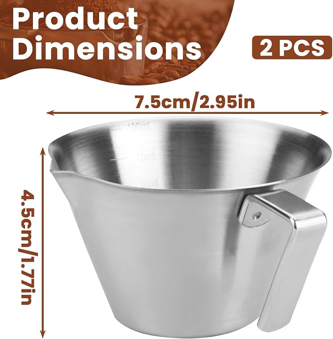 2 Pieces 3.4 Oz/100 ml Espresso Measuring Cups, Stainless Steel Espresso Shot - Image 2