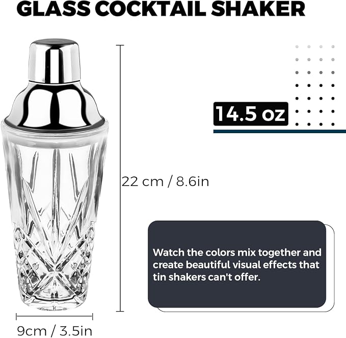Cocktail Shaker, 14.5 Oz Glass Martini Shaker - Image 2