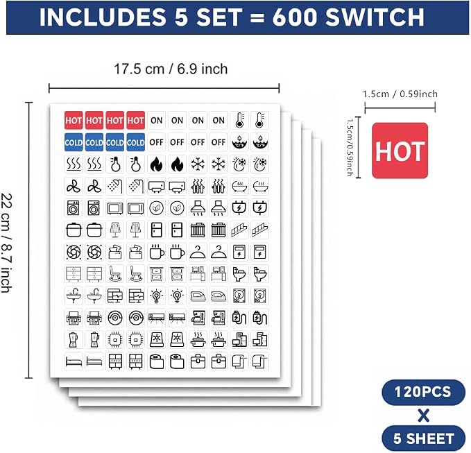 600 Pcs Home Appliance Control Icon Sticker Labels, 56 Designs Transparent - Image 2