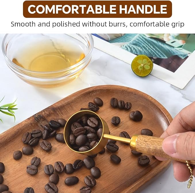 Supvox® 2pcs Coffee Bean Scoops 15ml Wooden Handle Stainless Steel Coffee Bean - Image 3