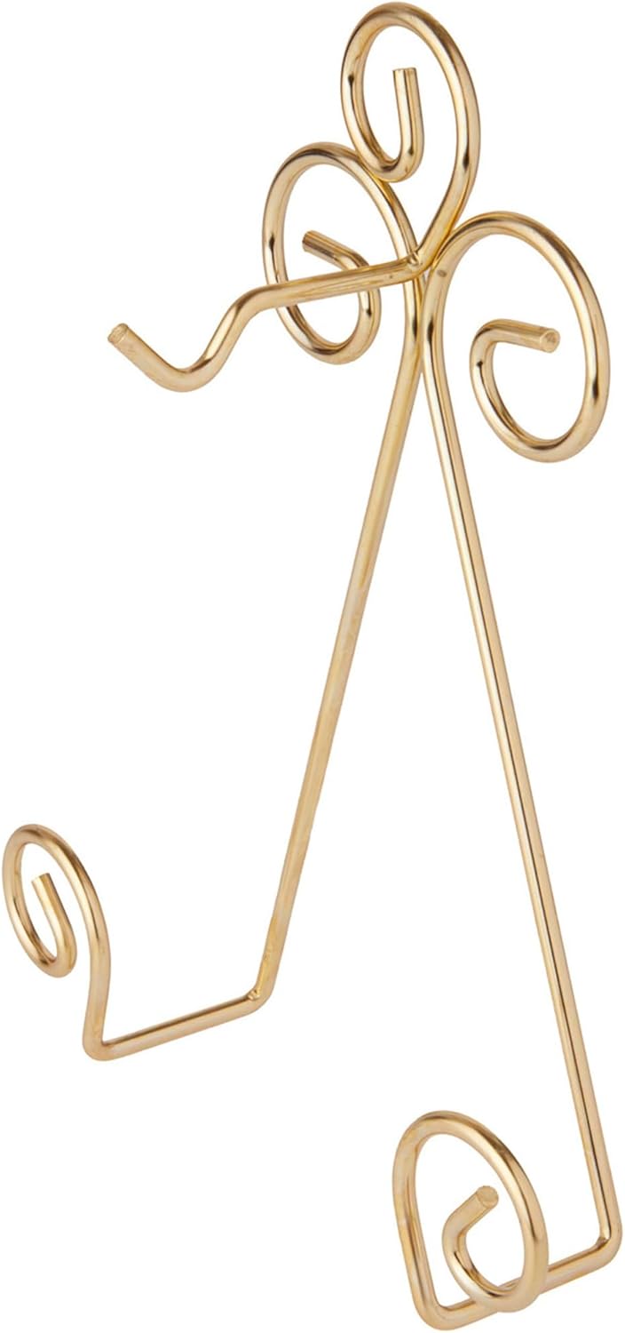 Bard's Scroll Satin Gold-toned Wall Mountable Cup and Saucer Hanger, 8" H x 6.5" W x 1.75" D