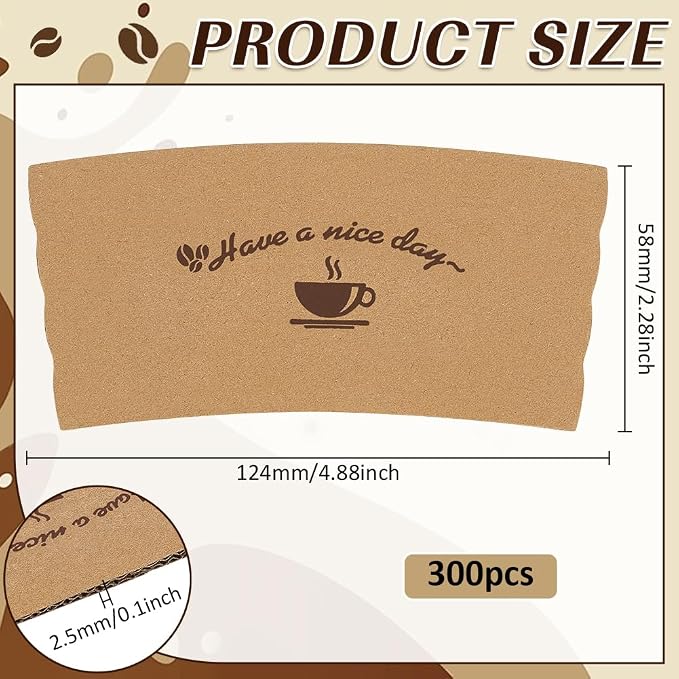 300 Packs Coffee Sleeves, Paper Coffee Cup Sleeves Hot Drink Holder Corrugated - Image 2