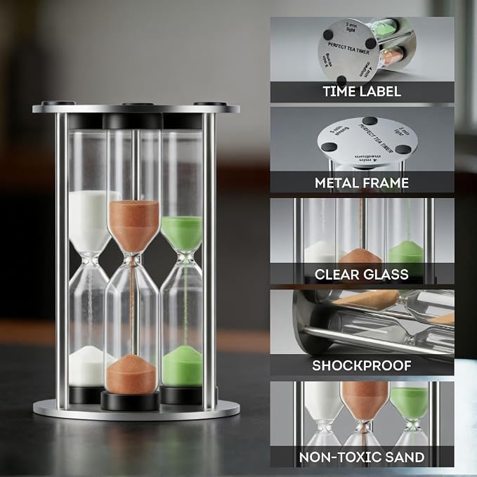 Lily's Home 3.5" Tall 3-in-1 Perfect Tea Timer, Includes 3, and 5 Minute Sand - Image 5
