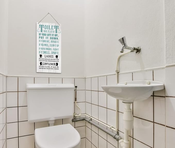 Bathroom Rules Wood Decor Sign, Toilet Rules, Hanging Printed Wooden Plaque - Image 4
