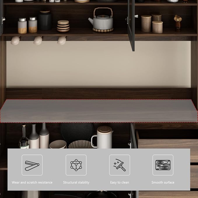 AGOTENI Large Kitchen Hutch Cabinet, Storage Cupboard Pantry - Image 6