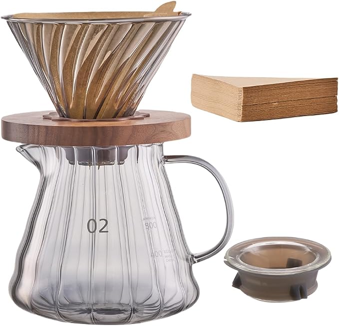 Glass Pour Over Coffee Maker, Glass Pour Over Drip Coffee Maker Set by UsmooJoy