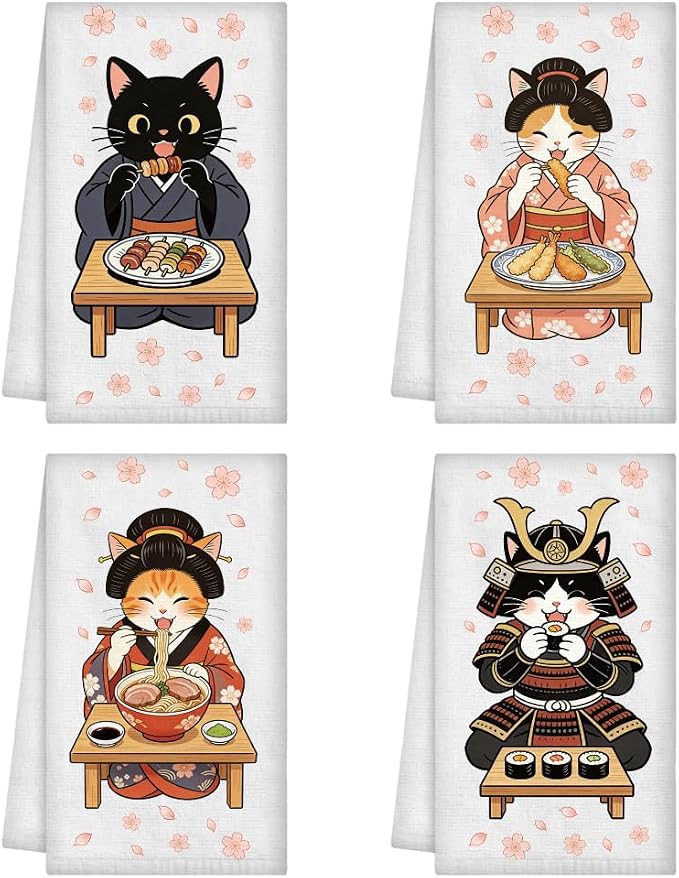 WADORN 4 Styles Funny Cats Kitchen Towels by WADORN