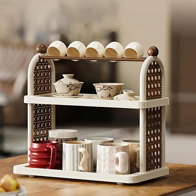 Matcha Station 2-Tier Organizer Storage Shelf, Mug Holder, Tabletop Display Rack - Image 5