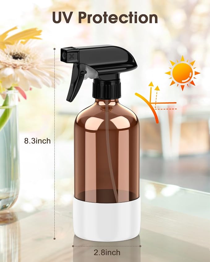 Bontip Glass Spray Bottle with Silicone Sleeve Protection, Amber Glass Spray - Image 3