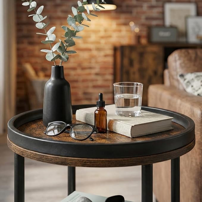 Small Round Side Table with Tray Top, 11.8" Narrow End Table - Image 2