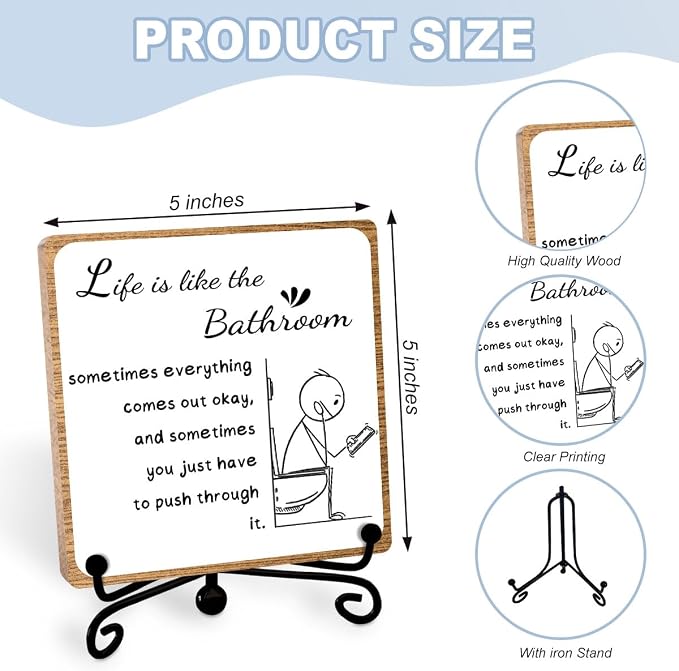 Funny Bathroom Decor, Bathroom Wooden Sign - Image 2