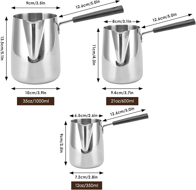 Classics Turkish Coffee Pot, 21oz/600ml Stainless Steel Milk Frothing Jug Long - Image 2