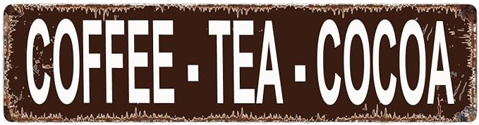 Vintage Brown Aluminum Coffee Tea Cocoa Sign, 4x16 Inch, Rustic Style by Unknown