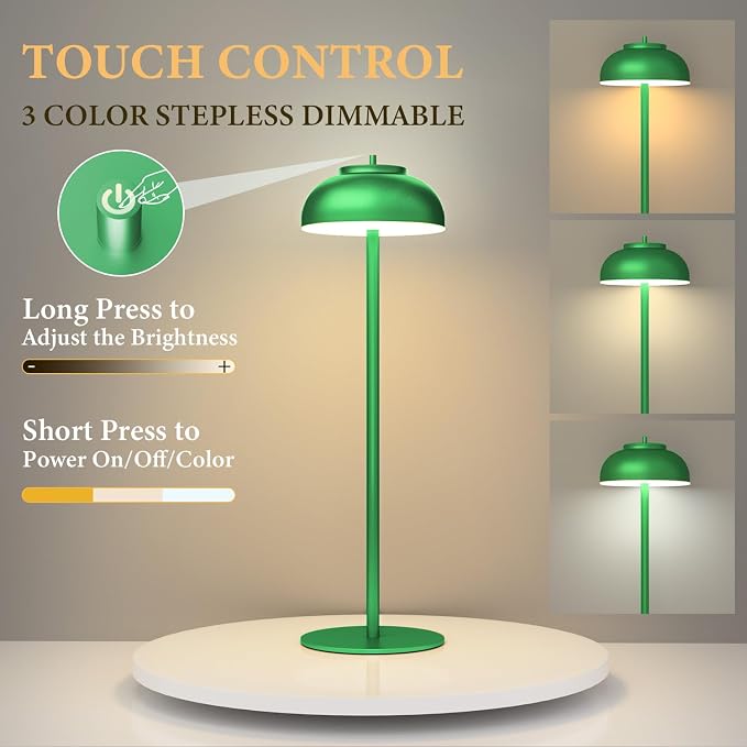 Green Led Cordless Table Lamps Rechargeable Set of 2, Table Lights Battery - Image 5
