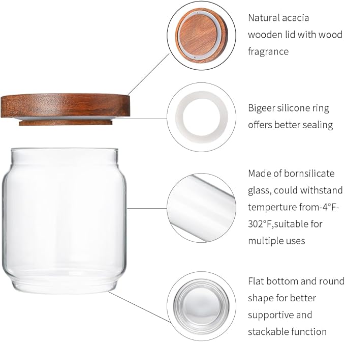 Glass Jars with Wood Lids 6 Pack with 112 Labels, 15 OZ Storage Food Canister - Image 6